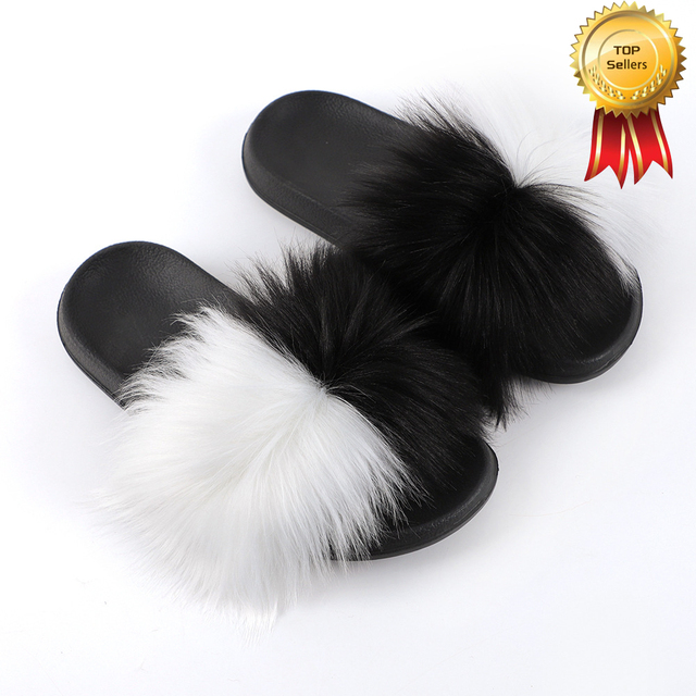 2022 New Summer Slippers Women Fuzzy Slides Fluffy Faux Fur Slippers Flat Furry Sandal Fashion Fur Flip Flop Amazing Woman Shoes