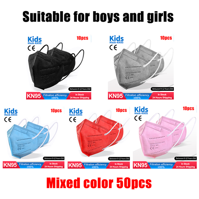 ffp2 kids mask anti-dust breathable 5 layers multicolor european specification reusable girls 9-12 years kn95 face mask