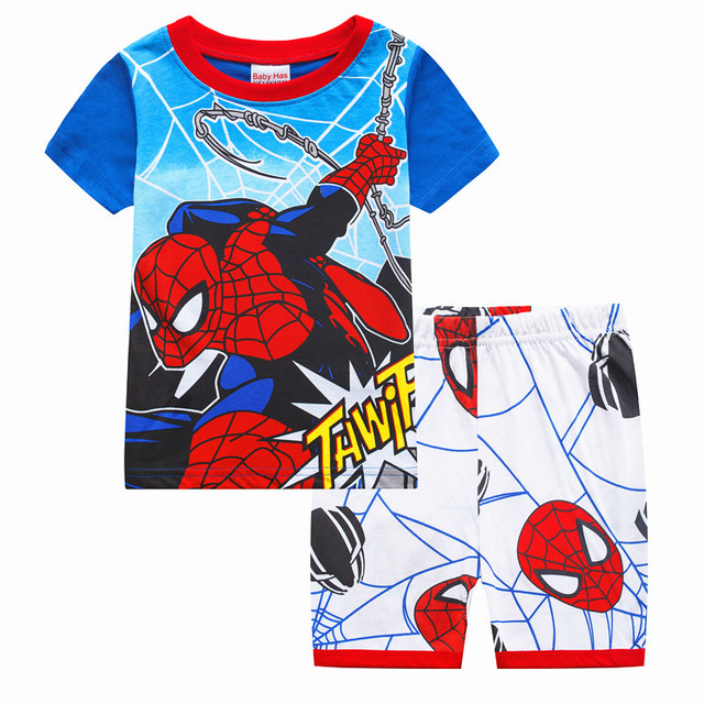 Children's short-sleeved cotton pajamas summer clothes children's sleepwear cartoon T-shirt spiderman