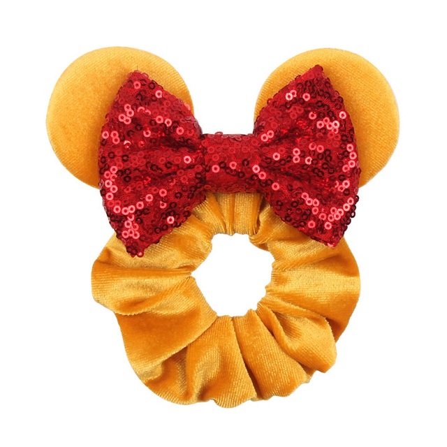 Little Girls Hair Band Kids Mickey Minnie Soft Hair Bow Children Sequin Velvet Ponytail Holders Baby No Damage Rubber Hair Tie