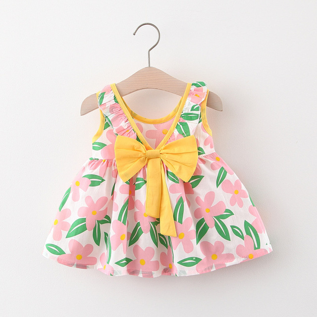 Summer Toddler Infant Girl Clothes Set Baby BeBe Beach Dresses Cute Bow Plaid Sleeveless Cotton Newborn Princess Dress+Sunhat