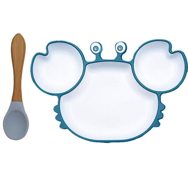 BOPOOBO Baby Dishes Silicone Suction Plate Cute Crab Children Feeding Plate Non-slip Baby Food Bowl Feeding for Kids