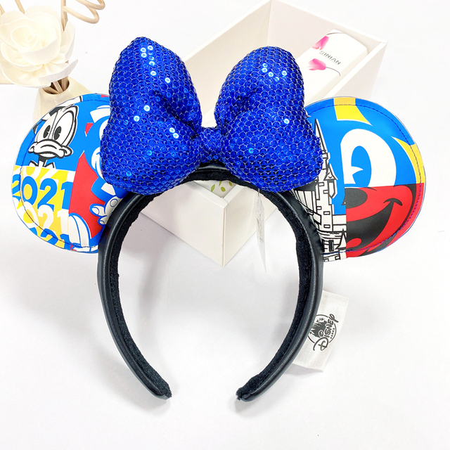 Original Disney Mickey Mouse Headband for Women Sequin Ears Costume Headband Cosplay Plush Adult Kids Headband