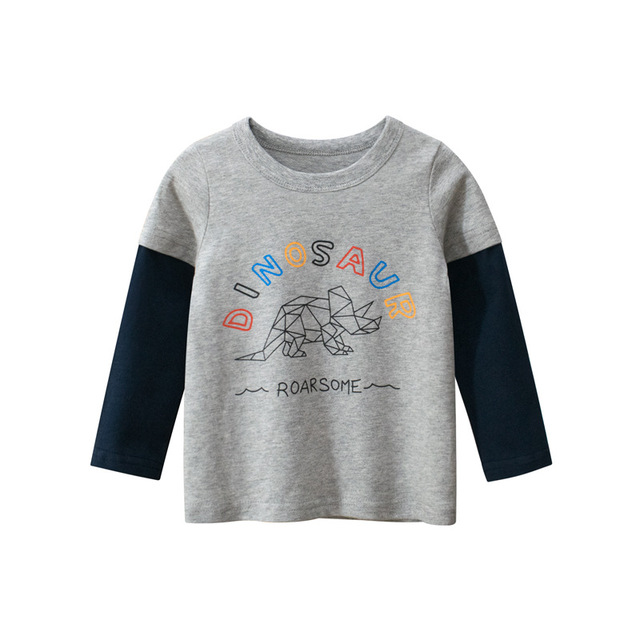 2022 New Kids Solid Cotton Long Sleeve T-shirt Tops Boys Girls Cute Animal Print Tees 2 3 4 5 6 7 8 Years Children Tops