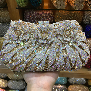 18 Colors Wedding Formal Dinner Clutch Women Golden Crystal Hand Evening Bags Metal Clutches Bags Flower Purse Wedding Purse