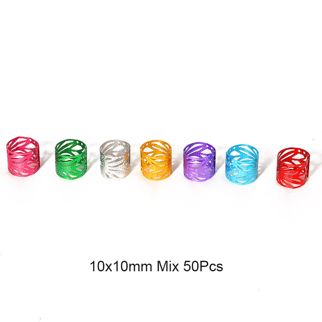 50pcs Mix Color Hair Braid Dreadlock Beads Cuffs Rings Tube Accessories Opening Hoop Circle 10-12mm Inner Hole Hair Rings