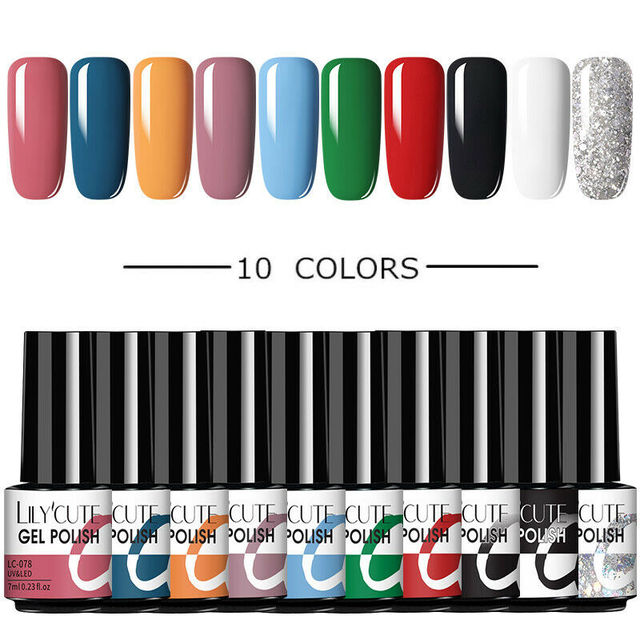 LILYCUTE 10pcs Gel Nail Polish Set With UV Lamp Nude Gel Semi Permanent Hybrid Varnish Base Top Coat Soak Off UV LED Nail Art