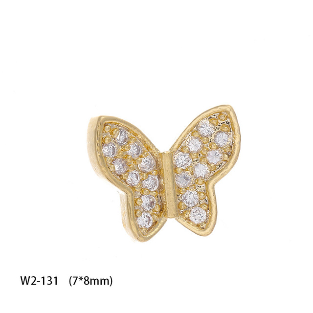 3pcs nail art jewelry 3d metal butterfly real gold zircon full diamond activity bear butterfly pendant nails