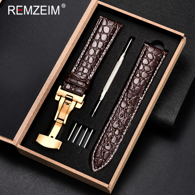 REMZEIM Calfskin Watchband 18mm 19mm 20mm 21mm 22mm 24mm Women Men Leather Strap Watch Band Accessories Wristband