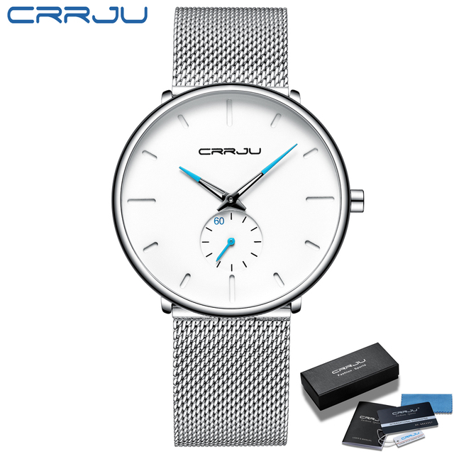 Fashionable Quartz CRRJU Men's Watches Luxury Fashion Slim Mesh Water Resistant Watches