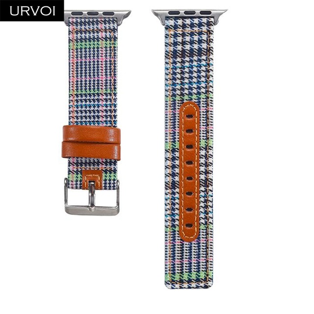 URVOI Canvas Strap for Apple Watch series 7 6 SE5 4 3 Swallow Pattern Grip Wrist Jean Strap for iwatch Classic Design Leather Back