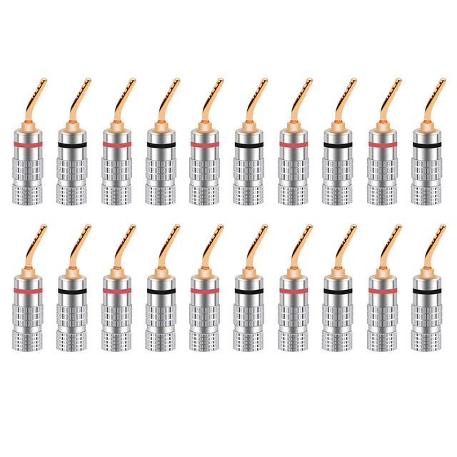 20pcs/10pairs Nakamichi Banana Plug 24K Gold Plated 4mm Banana Connector With Screw Lock For Audio Jack Speaker Plugs Black And Red