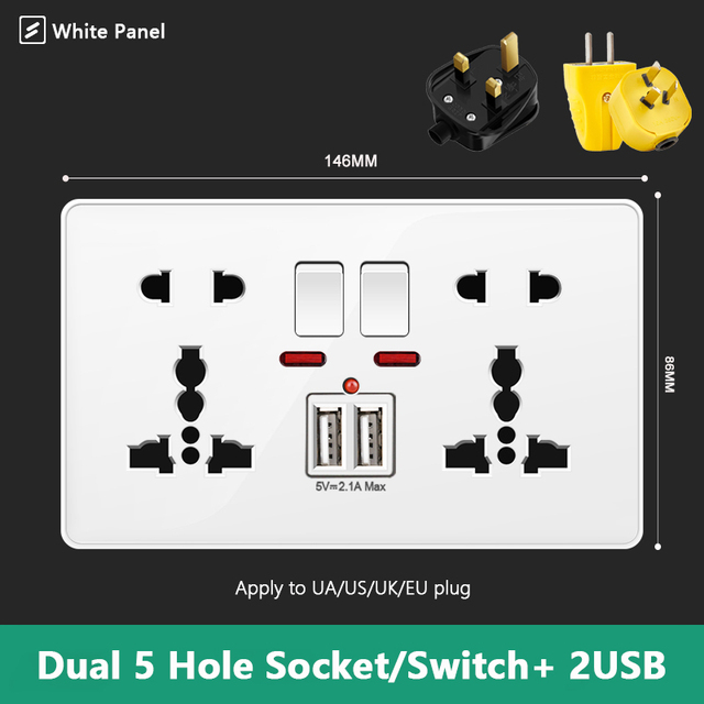 Avoir Matte White Wall Light Switch Universal Electrical Socket With Switch 220V Power Push Button Sockets And Switches