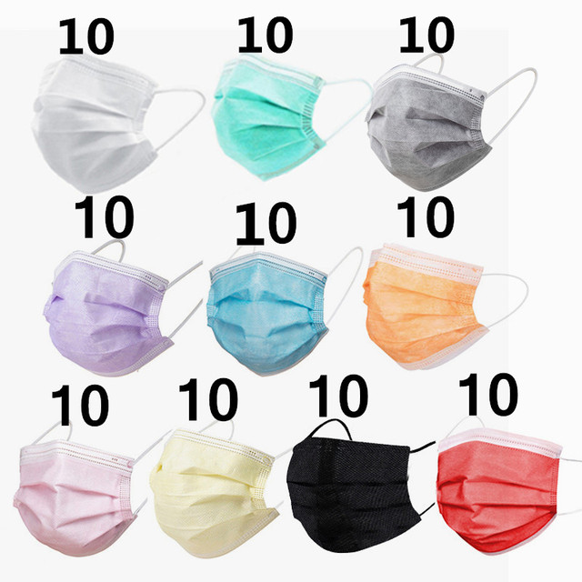 In Stock 10/100pcs Disposable Nonwoven Face Mask 3 Layers Anti Dust Respirator Mask With Elastic Ear Band For Adults