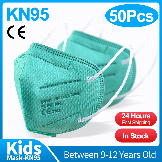 10-50 قطعة KN95 قناع N95MASK ffp2mask 9-12 سنوات للأطفال ffp2 mascarillas fpp2 niños homologadas negras masques منظمة ffpp2