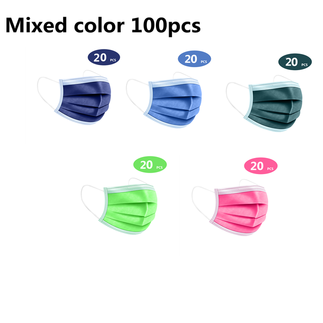 10-200pcs Adult Mouth Mask Disposable Face Mask Cherogical Mask 3 Layer Anti-Dust Mascarillas Quirojicas Gay Colors