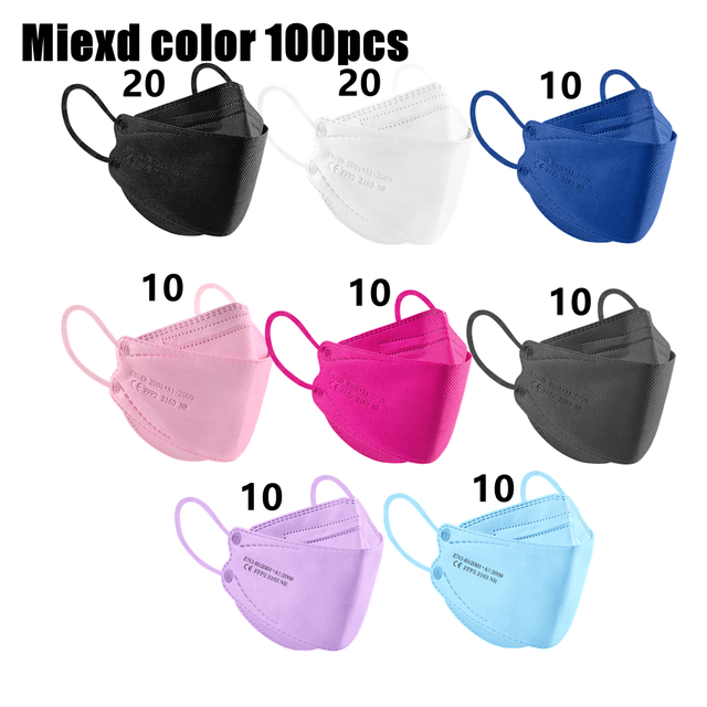 10-200pcs Adult Fish KN95 FFP2 Mask FPP2 Approved Masks Dust Respirator Protective Face Masks Black FPP2 Color Mask FP2 ffp2fan