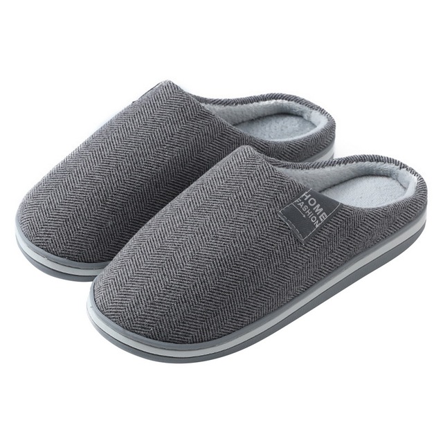 Men Slippers Solid Color Autumn And Winter Home Slippers For Men Warm Indoor Beadroom Slides Men Stripe Cotton Slippers