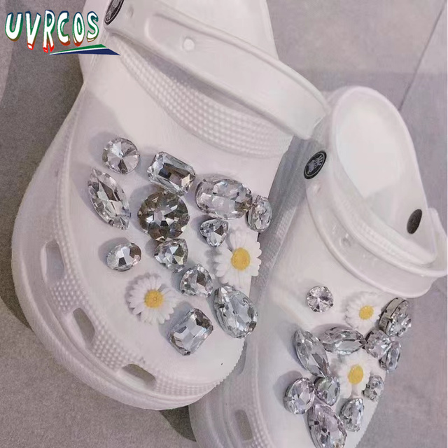 1 Set Handmade DIY Crocs Charms Bling JIBZ Buckle Rhinestone Accessories Metal Chain Clog Garden Shoe Decoration Girls 지지