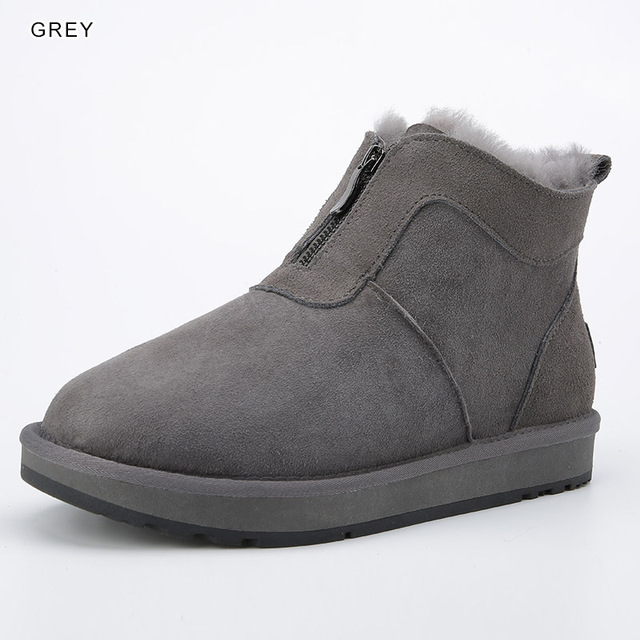 INOE Real Sheepskin Suede Men Sheep Wool Fur Lined Winter Short Ankle Snow Boots With Zipper Keep Warm Waterproof Boots