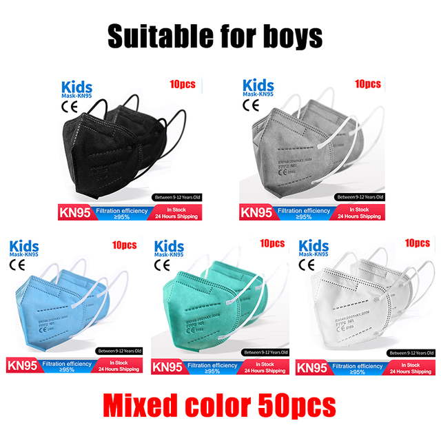 ffp2 kids mask anti-dust breathable 5 layers multicolor european specification reusable girls 9-12 years kn95 face mask