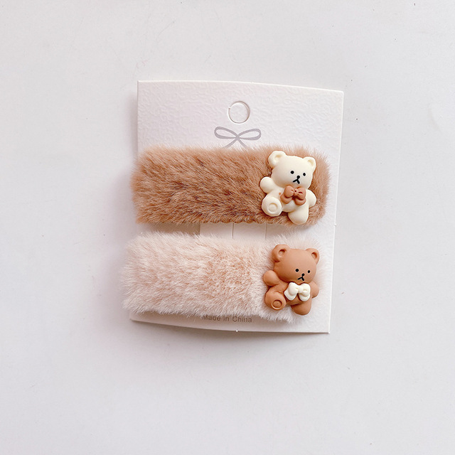 New 2pcs Mini Soft Baby Girl Hair Clips Baby Hair Clips Winter Accessories For Kids Kawaii Bear Star Hair Clips For Kids