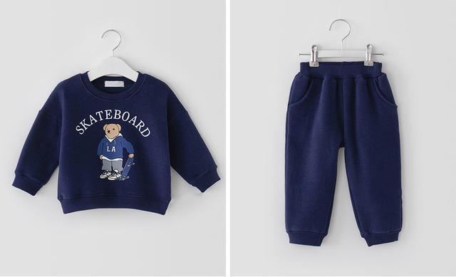 Spring New Children's Casual Clothes Suit Baby Boys Girls Long Sleeve Sweatshirt Pants 2pcs Set Kids Cartoon Bear Clothes Set