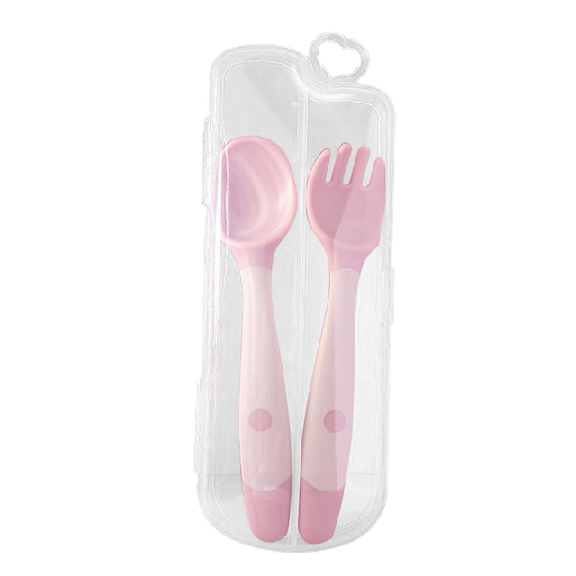 Baby Children Spoon Fork Set Soft Bendable Silicone Scoop Fork Cutlery Set Kid Training Feeding Cutlery Utensils