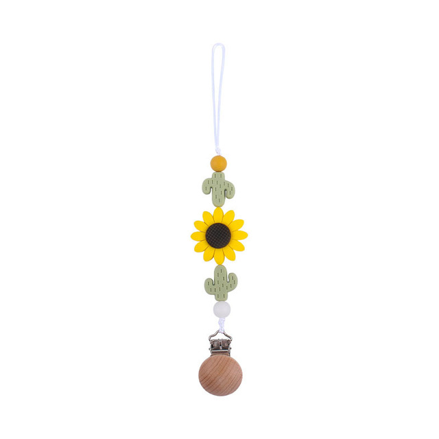 Baby Toddler Baby Doll Pacifier Silicone Cactus Sunflower Soother Nipple Clip Chain Strap Holder Chew Teether Toy Teething