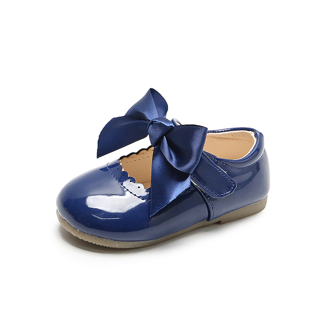 Girls Shiny Leather Bow Shoes Spring Autumn Solid Color Kids Princess Shoes Dance First Step Shoes SMG104