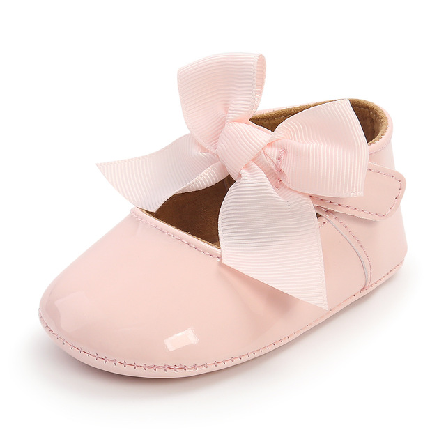 Newborn Baby Shoes Baby Boy Girl Shoes Girl Classic Bowknot Rubber Sole Anti-slip PU Leather Dress Shoes First Walker Toddler Crib Shoes