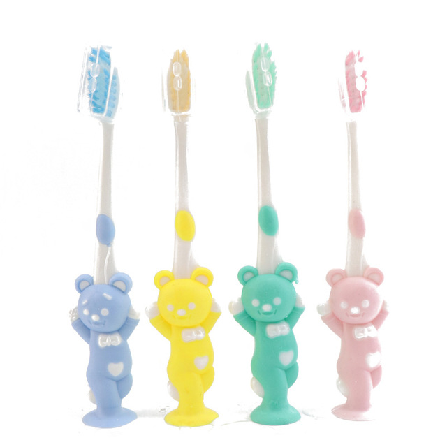 4pcs/set Baby Cartoon Silicone Toothbrush Cute Rabbit/Bear Shape Soft Fur Brush With Suction Seat Dental Health Tooth Brushes