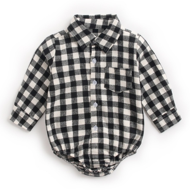 2022 Newborn Plaid Long Sleeve Baby Shirt Spring Autumn Turn-down Collar Front Pocket Shirt Baby Bodysuit Shirt