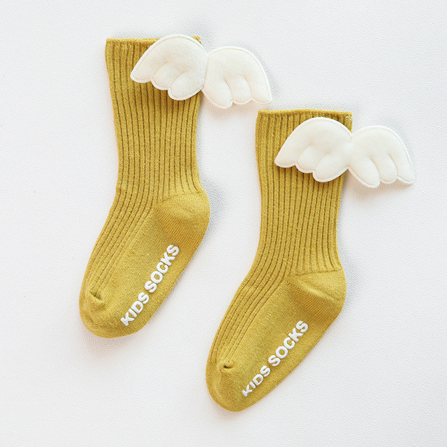 Baby Girls Socks Cute Angel Wings Knee High Socks Princess White Non-slip Socks For 0-3 Years Newborn Baby Socks