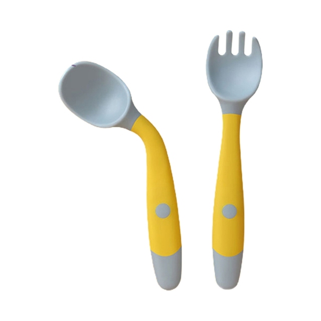 Baby Children Spoon Fork Set Soft Bendable Silicone Scoop Fork Cutlery Set Kid Training Feeding Cutlery Utensils