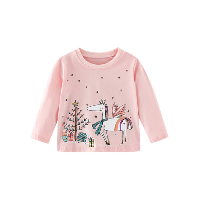 Jumping Meter Girls Cute Cartoon Dinosaur Rainbow T-shirts Autumn Casual Cotton Crew Neck For Long Sleeve Top Baby Clothes 2-7Y