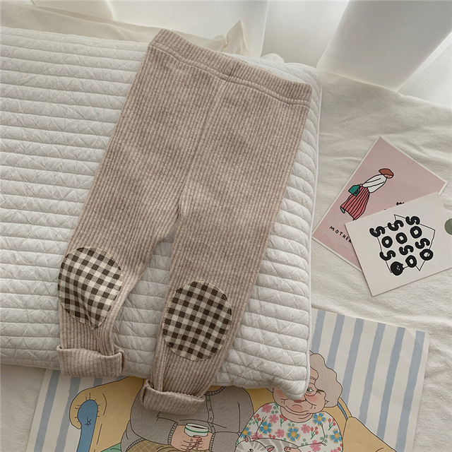 2022 Spring New Baby Girls Boys Cute Ribbed Cotton Trousers Infant Fashion Splicing Lattice Pants Newborn Baby Casual Leggings