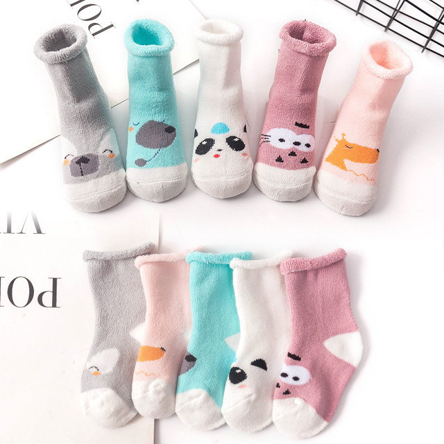 5pairs/lot Newborn Baby Socks Thick Winter Spring Autumn Warm Cute Cartoon Baby Girls Boy Socks Hot Fashion Soft Cotton Socks