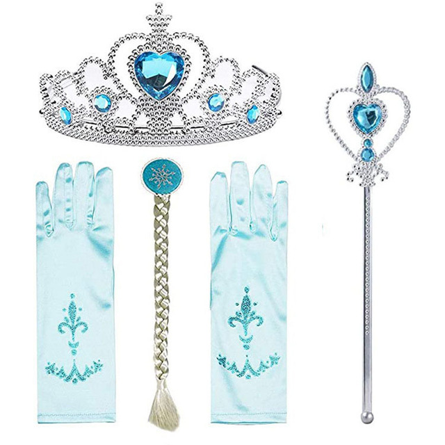 Princess Elsa jewelry set, accessories, gloves, wand, tiara, necklace, wig, princess dress, fancy dress