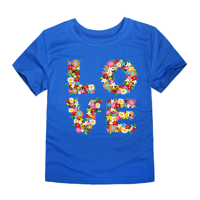 TINOLULING 12 Colors 2018 Boys Girls Flower Love T-shirt Kids T-shirt Children Tops Baby Tees for 2-14 Years