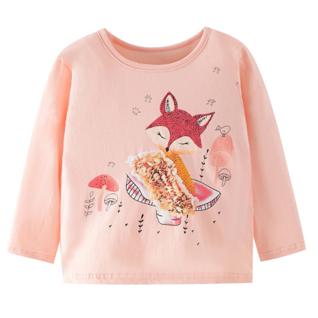 Little maven baby girls T-shirt long sleeve cotton soft autumn clothes lovely flower and fox for baby girls kids 2 to 7 years