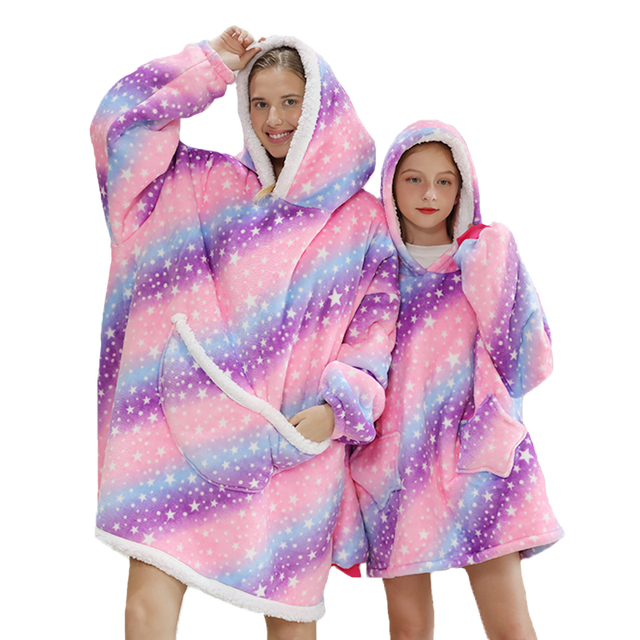 Family Hoodie Oversized Homewear Fleece Warm Sherpa Blanket Girls Thick Sleepwear, If You Need Two Sweatshirt, Please Order Two