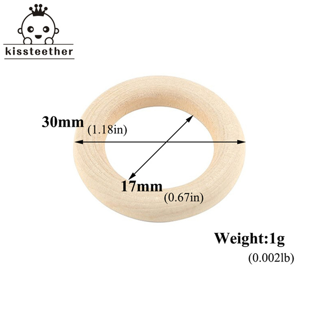 20pcs Wooden Teething Ring Baby Teether 25-98mm DIY Nursing Material Accessories Necklace Making Small Rod Ring