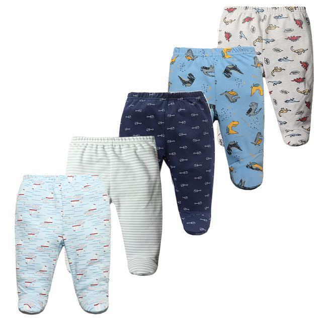 3/4/5pcs/lot Newborn Baby Pants Soft Cotton Cartoon Boys Pants Four Seasons Feet Baby Girls Pants Stripe Baby Trousers 0-12M