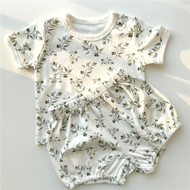 Newborn Baby Girl Boy Clothes Summer Floral Cotton Baby Clothes Sets Short Sleeve Tops T-shirt + Shorts 2pcs Baby Outfits