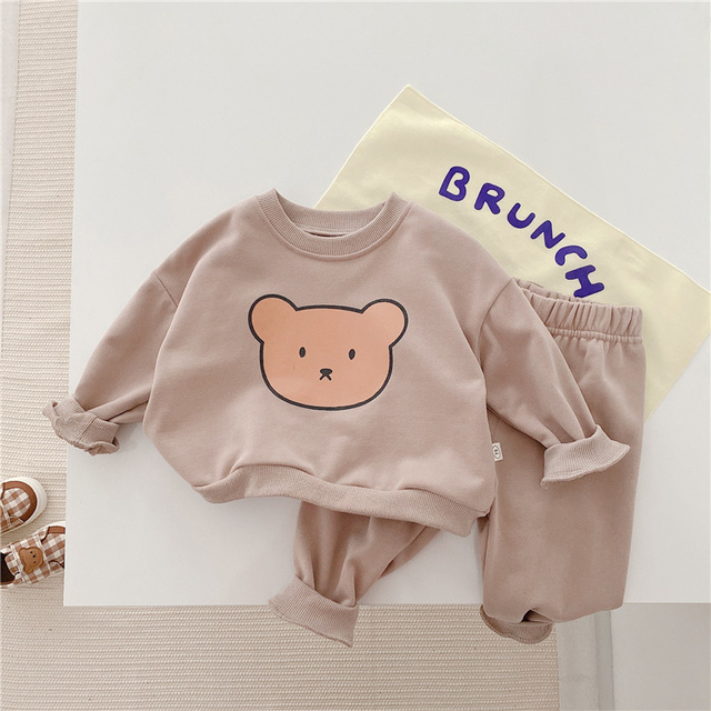 Children Spring Clothes Set Cute Bear Baby Boy Girl Soft Cotton Tops Pants 2pcs Toddler Kids Clothes