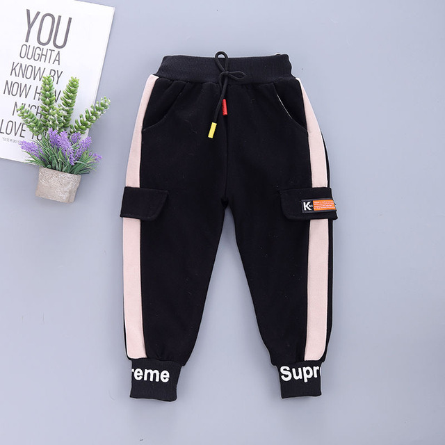 Kids Striped Sweatpants Cotton Elastic Waist Casual Joggers Lettering Spring 2020