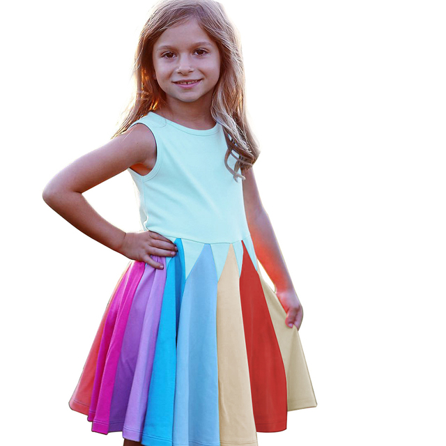 Miyabai Twirl Dress for Girls Casual Summer Dress Rainbow Baby Clothes Soft Dress for Princess Party