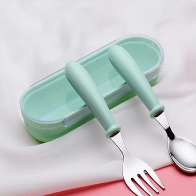 Baby gadgets cutlery set children utensils stainless steel baby dinnerware cutlery cartoon infant food feeding spoon fork