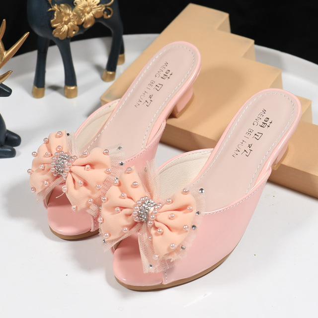 2022 New Kids Slippers Princess Girls Sandals Blue Stall Children High Documentary Slippers Pink Shoes Baby